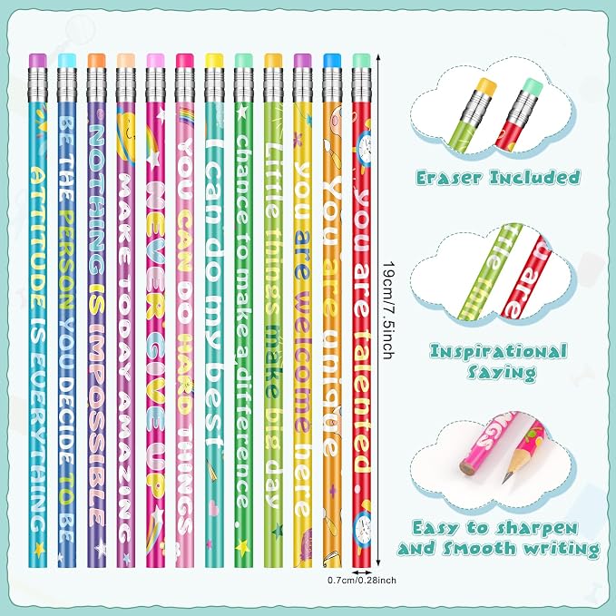 100 Pcs Motivational Pencils Bulk, Rainbow Inspirational School Pencils - Image 3