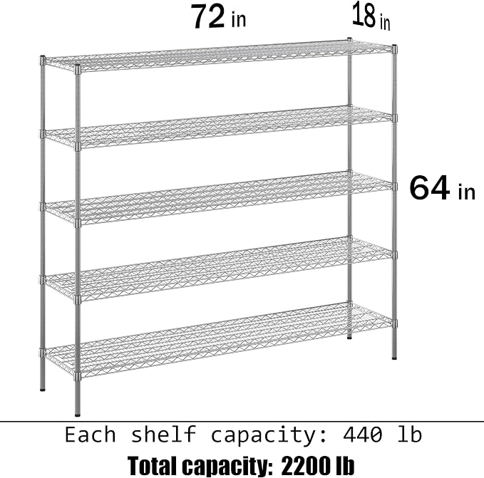 Regal Altair 18" Deep x 72" Wide x 74" Height Wire Shelving Kit | 5-Tier | NSF - Image 3