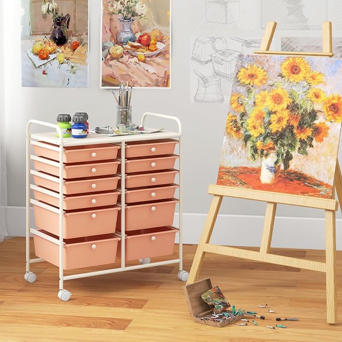 LDAILY 12 Drawer Rolling Storage Cart, Craft Cart Organizer on Wheels w/Metal - Image 2