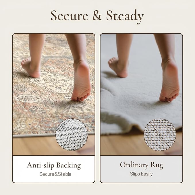 GENIMO 9x12 Area Rugs for Living Room, Machine Washable Non Slip Vintage Rugs - Image 9