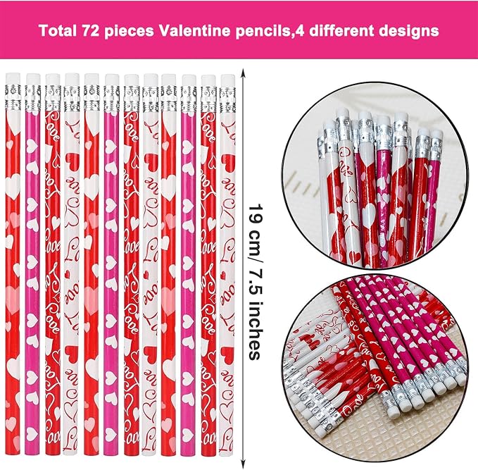 Hdagbnn 72PCS Valentine's Day Pencils, Wooden Heart Pencil - Image 2