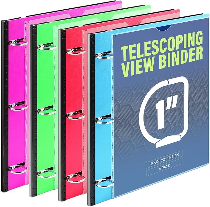 WOT I 4-Pack Telescoping 3 Ring Binder 1 Inch, Expandable Flexible Binder by WOTI