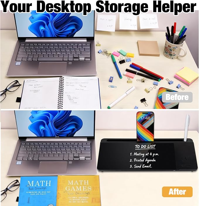 Glass Desktop Whiteboard with Wireless Charger & Storage, Desk Dry Erase Note - Image 5