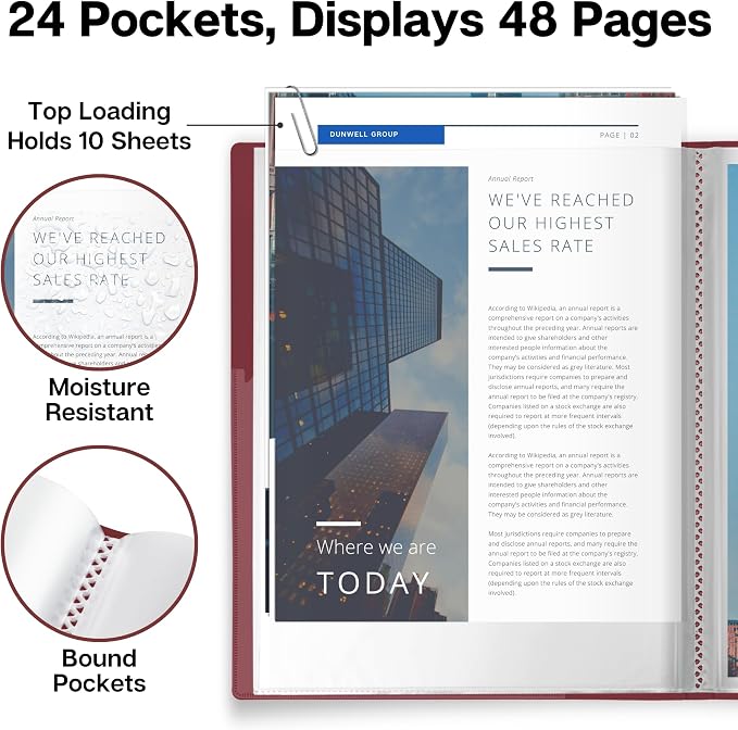 Dunwell Presentation Binder 24-Pocket, Displays 48 Pages, 8.5x11 Portfolio - Image 3