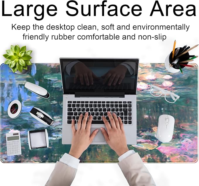Abstract Oil Painting Mousepad Retro Water Lilies Desk Mat, XXL Large Extended - Image 4
