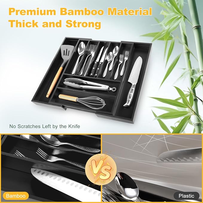 oridom Large Premium Bamboo Silverware Organizer - Image 4