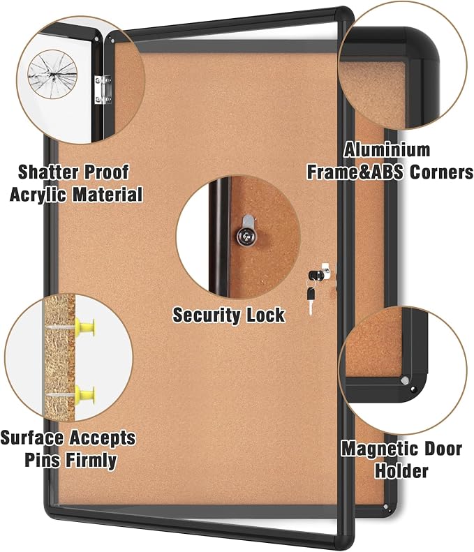 Mifuro 38"x28" Enclosed Bulletin Board, Lockable Weather-Resistant Aluminum - Image 3