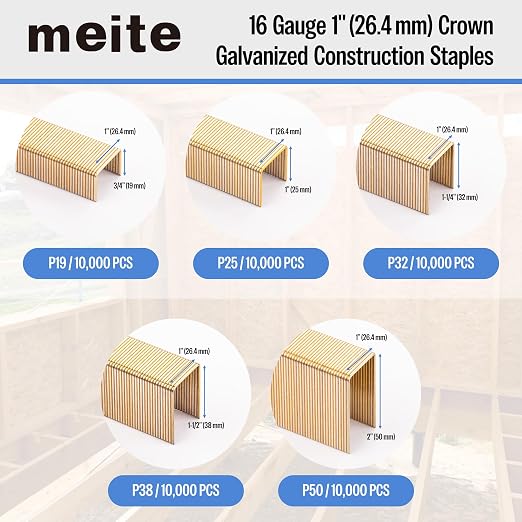 meite 16 Gauge 1-Inch Wide Crown Staples 1-1/4'' Leg, Galvanized P-Type Heavy - Image 2