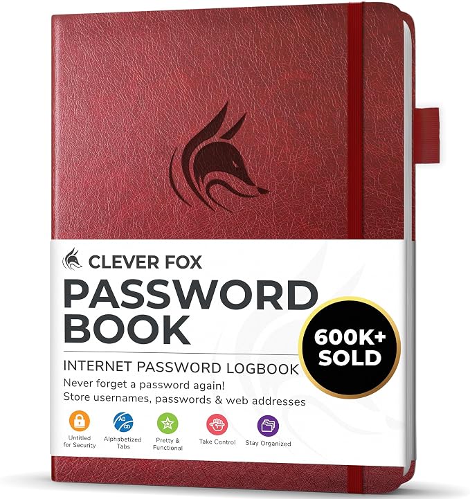 Clever Fox Password Book with alphabetical tabs. Internet Address Organizer by CleverFox
