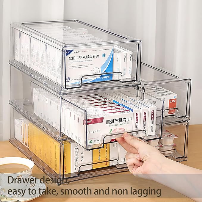 Sgoostood 6 Pack Stackable Organizer Drawers, Transparent Drawer in Home - Image 2