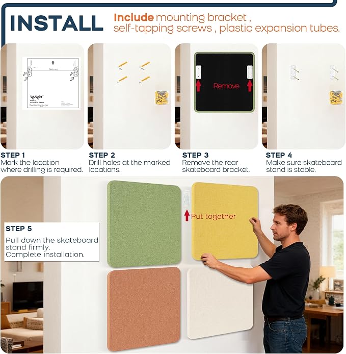 BUBOS 4 PCS Acoustic Panels, Fabric Soundproof Wall Panels, Self-adhesive Sound - Image 7