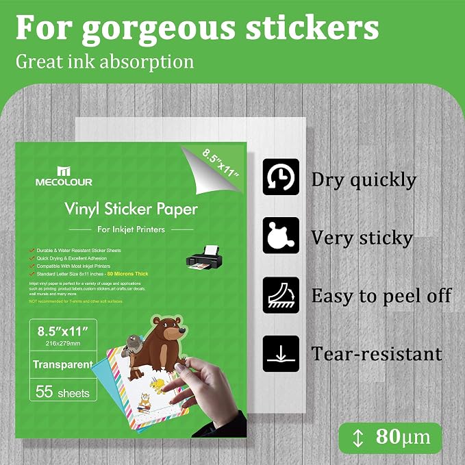 MECOLOUR Clear Sticker Paper for Inkjet Printer -95% Transparent 8.5x11 Inch - Image 2