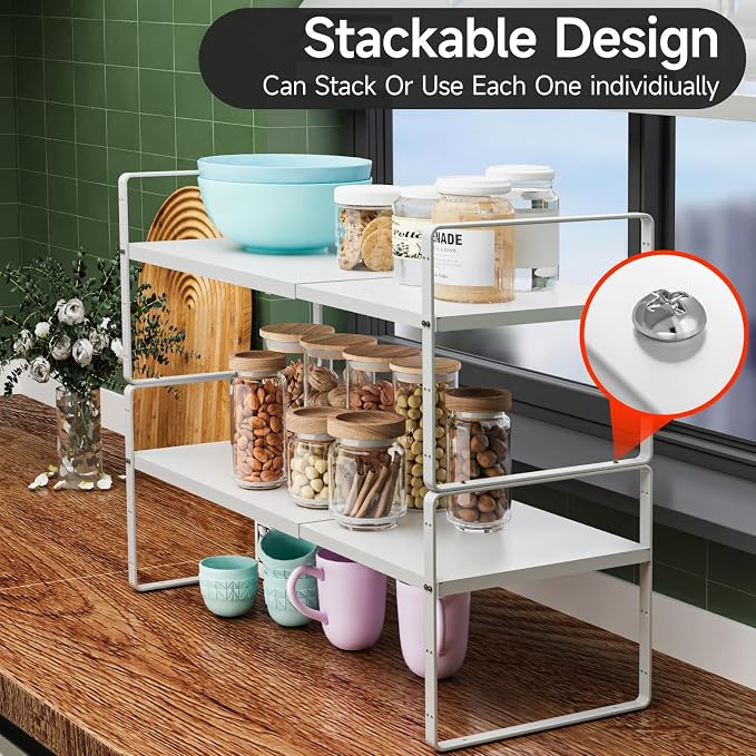 jkxoo 16.5-27’’L Expandable Cabinet Shelf Organizers, Stackable Metal Shelves - Image 4
