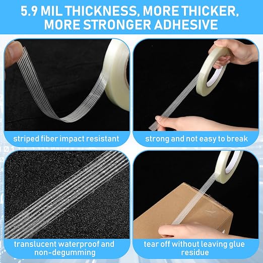 Treela 50 Rolls 1/2 Inch X 60 Yards Filament Strapping Tape 5.5 Mil Transparent - Image 4