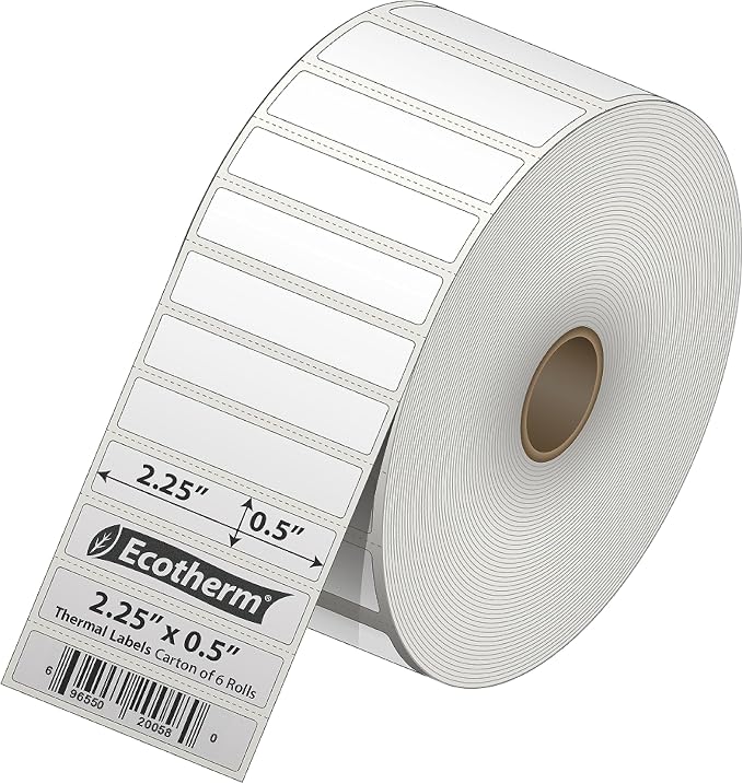 2.25" x .5" Thermal Labels | 6 Rolls | 25200 Labels | fits Zebra, Offnova - Image 2