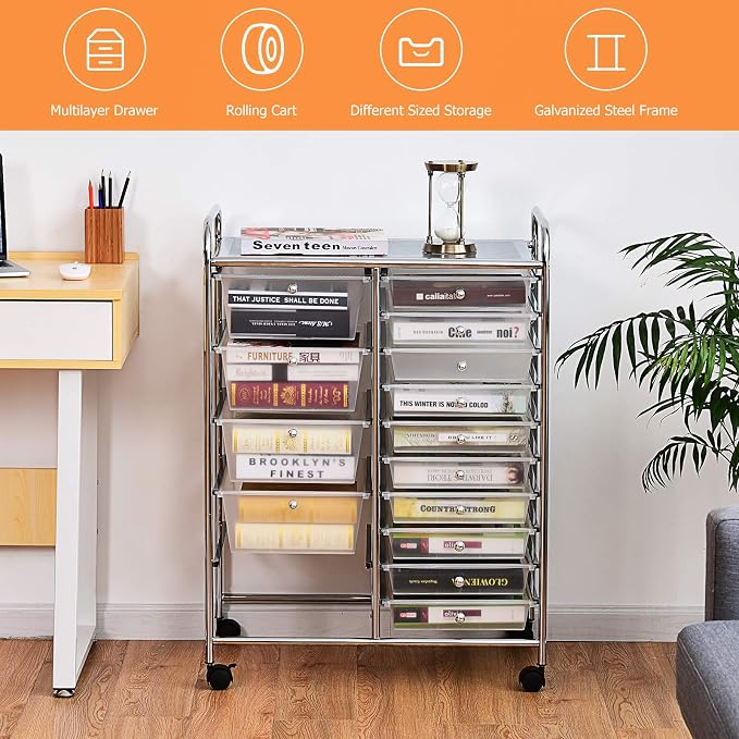 HAPPYGRILL 15-Drawer Rolling Cart, Storage Carts - Image 6
