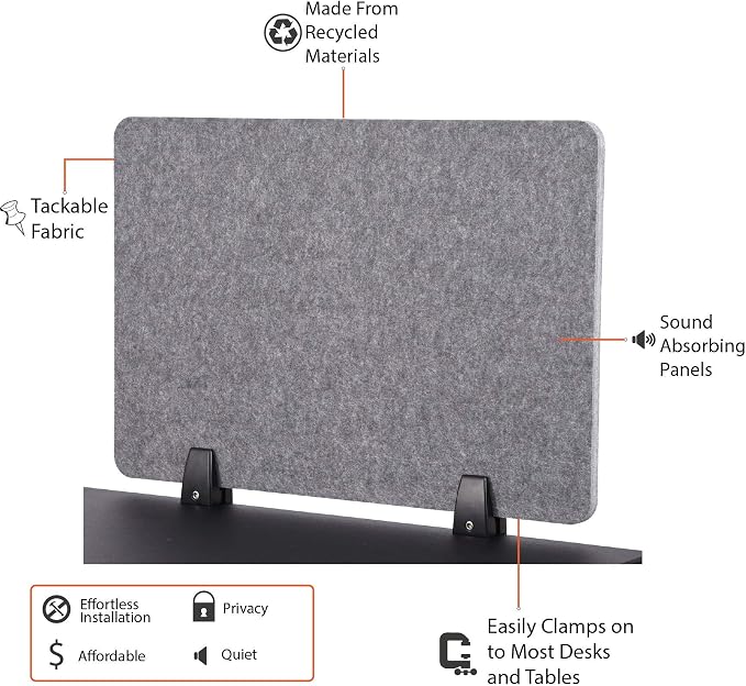 Stand Up Desk Store ReFocus Raw Clamp-On Acoustic Desk Divider Mounted Privacy - Image 6