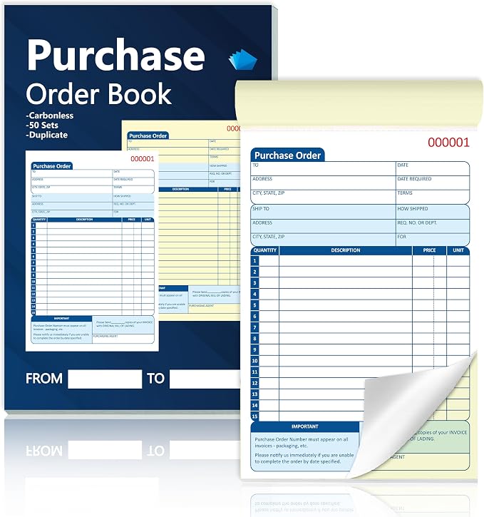 100 Sets Purchase Order Book 5-9/16 x 8-7/16 Inches 2 Part Carbonless Copy by Unknown