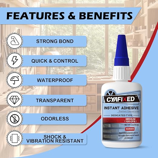 CYAFIXED Professional Grade Cyanoacrylate Super Glue, Medium Viscosity CA Glue - Image 2