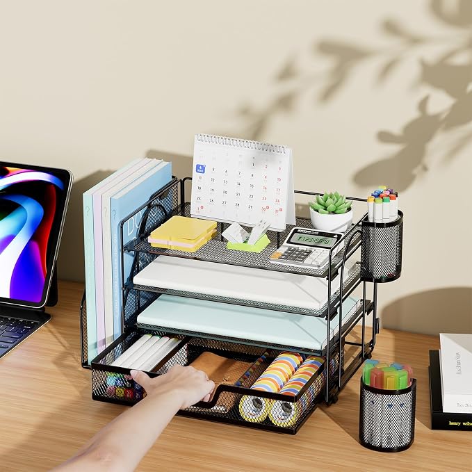 Marbrasse Desk Organizer and Accessories，4-Tier Paper Letter Tray Organizer - Image 7