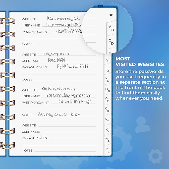Clever Fox Password Book Spiral – Mini Internet Address & Password Organizer - Image 4