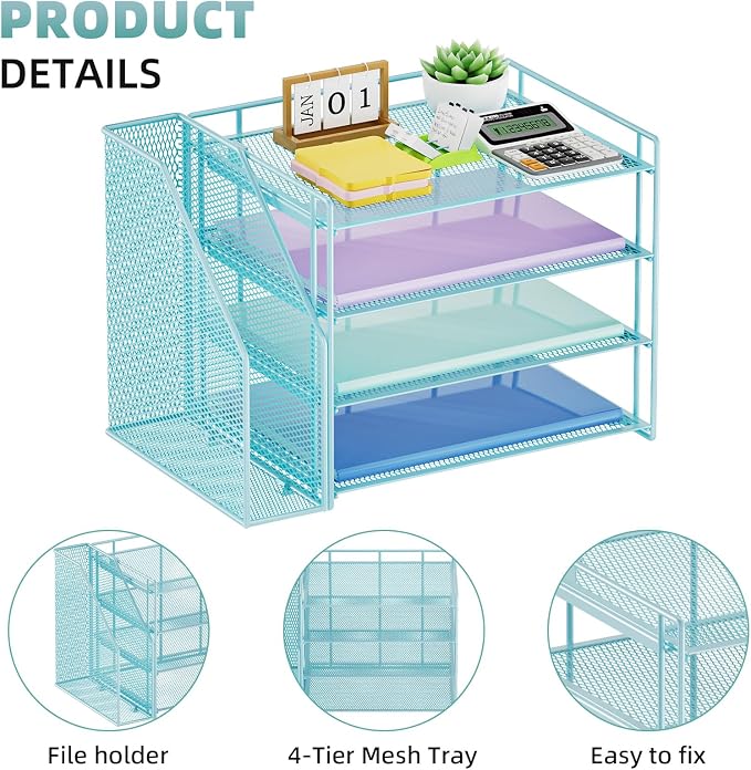 Marbrasse Desk Organizer and Accessories，4-Tier Paper Letter Tray Organizer - Image 3