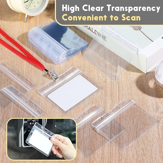 Marspark 200 Pieces Clear Plastic Horizontal Name Badge ID Card Holders - Image 6