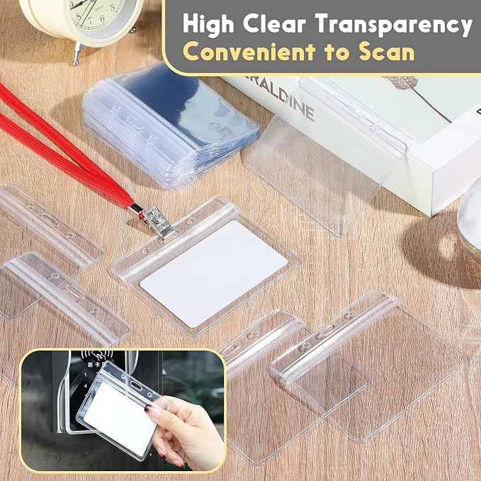 Marspark 50 Pieces Clear Plastic Horizontal Name Badge ID Card Holders - Image 6