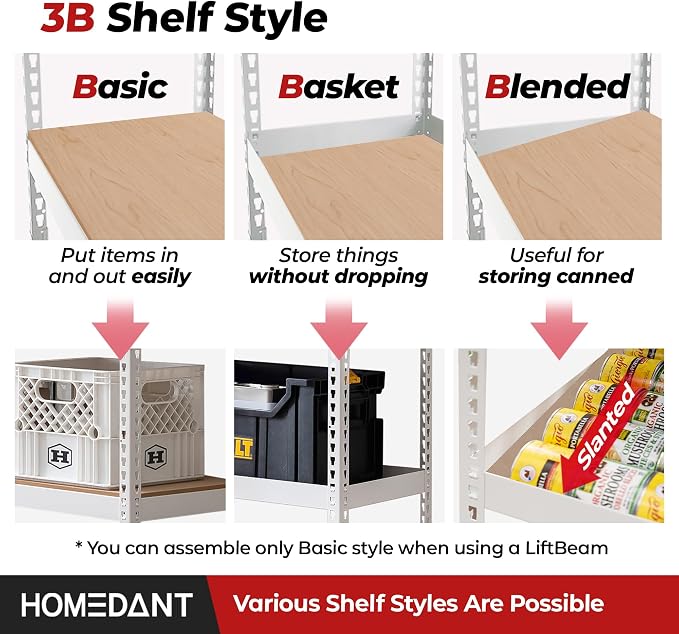 HOMEDANT 47.7" W 5 Tier Heavy Duty Garage Shelving Adjustable Metal Rack - Image 4