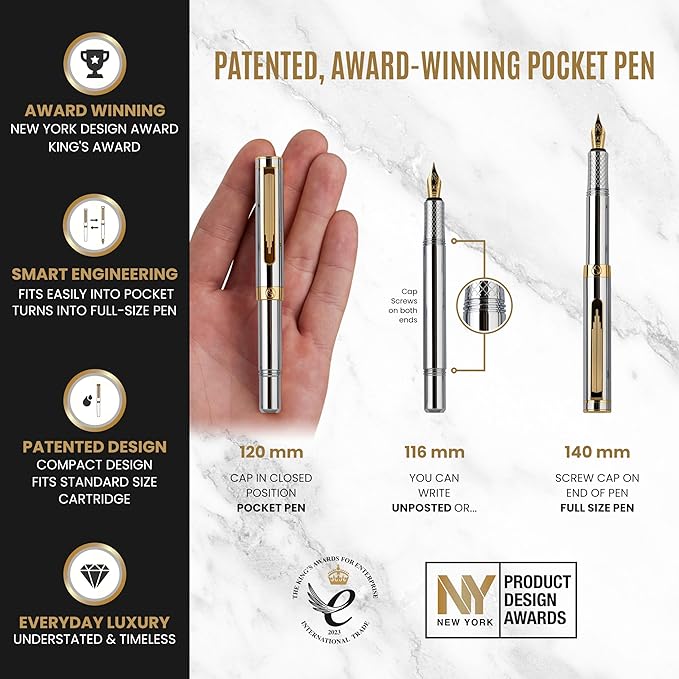 Scriveiner Silver Chrome Fountain Pen, Award Winning, Heavy Pocket Stunning - Image 4