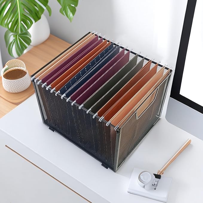 SREGGSIY 2 Pack Metal File Baskets, Hanging File Folder Organizer, Office File - Image 2