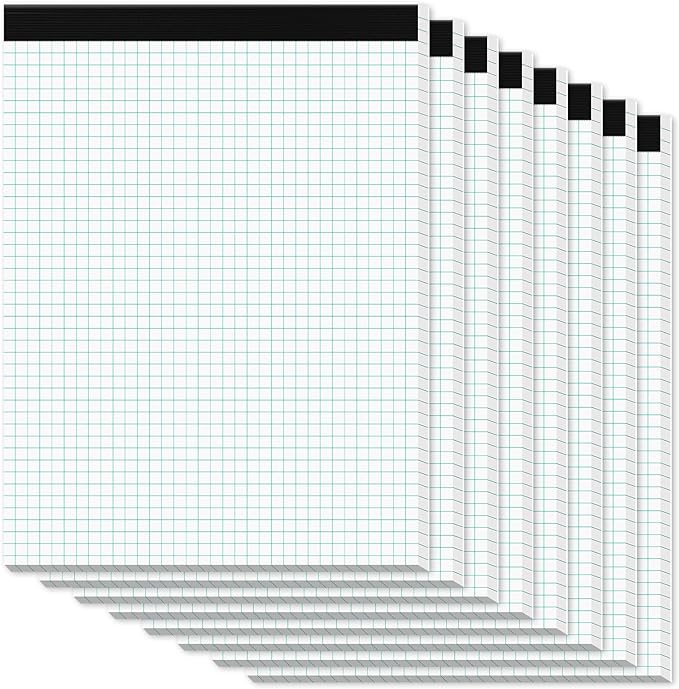 Zaviko Graph Paper Pads 8.5 x 11, 8 Pack, 4x4 Quad Grid Paper Pad 8-1/2" x 11" by Home