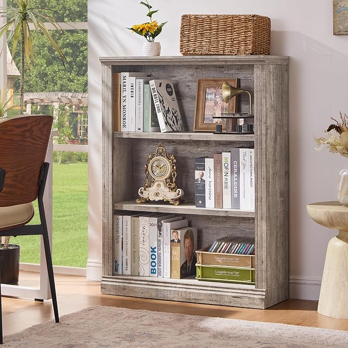 RWYHG 43" Grey Tall Bookshelf Set of 3, 3-Tier Thick Wooden Book Shelf - Image 2