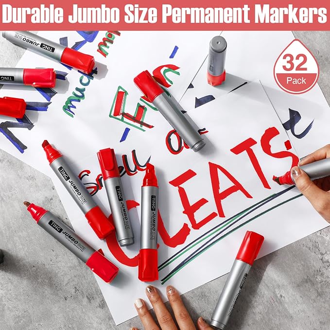 Fuutreo 32 Pcs Jumbo Permanent Markers Bulk Large Chisel Tip Permanent Markers - Image 7