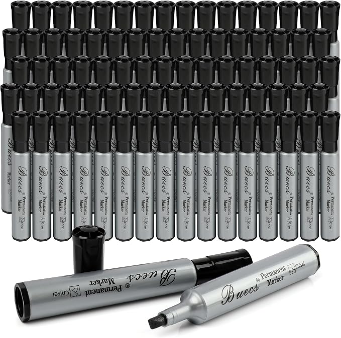 Buecs Permanent Markers, Chisel tip, Waterproof &Fade Resistant, Quick Drying by Buecs