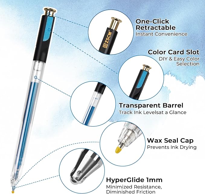 ZSCM Retractable Glitter Gel Pens, 12 Colors Large Capacity Blue Glitter - Image 2
