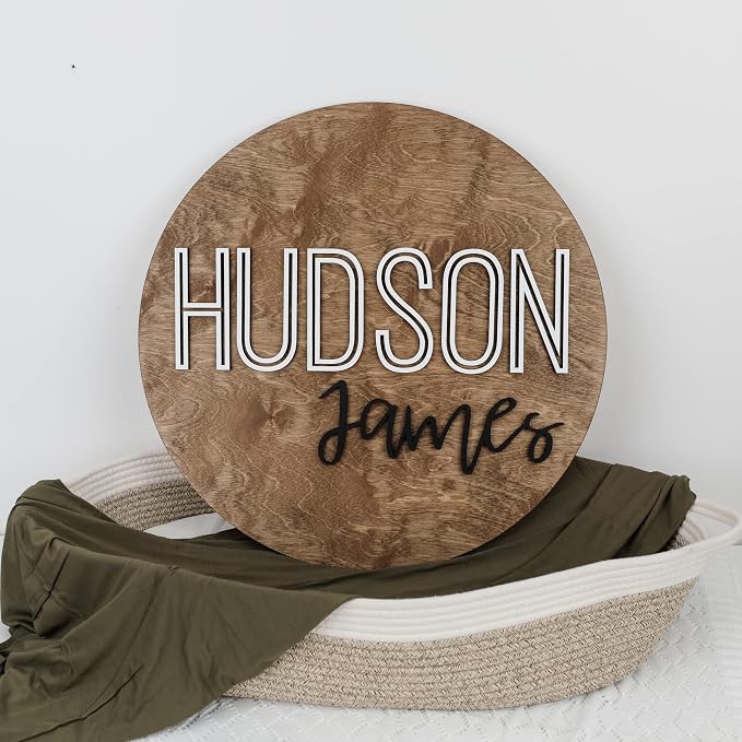 Custom Round Nursery Name Sign, Personalized Wooden Wall Plaque, Baby Shower - Image 3