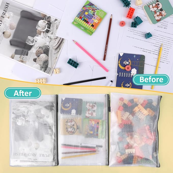 YOPCDJ 12pcs Mesh Zipper Pouch Bags, A4 Puzzle Bag - Image 5
