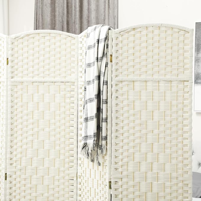 HOMCOM 4 Panel Room Divider, Hand-Woven Freestanding Wall Partition - Image 6