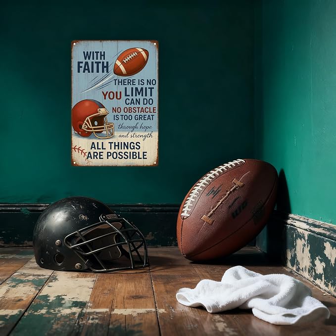 With Faith Football Metal Sign – Vintage Christian Sports Wall Art - Image 5