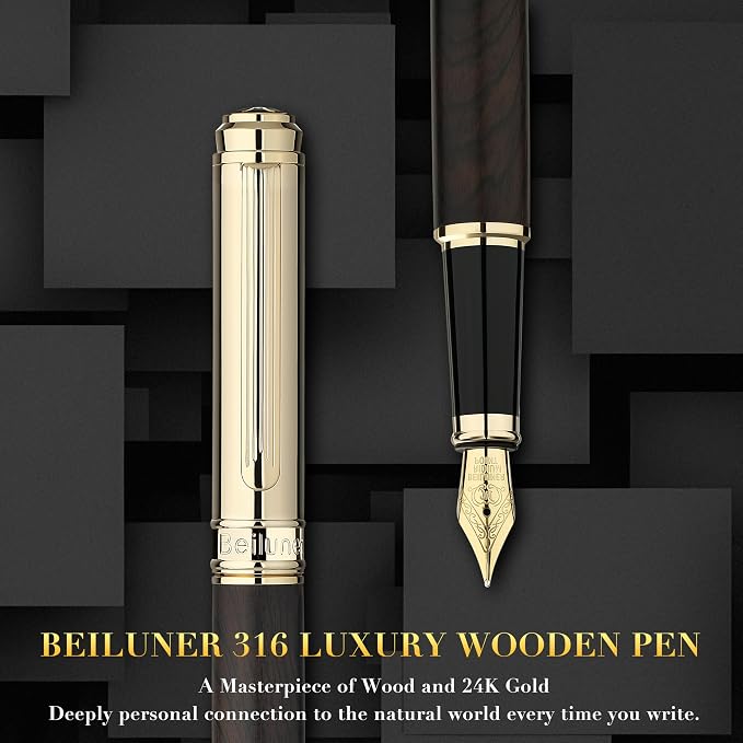 BEILUNER 316 Fountain Pen, Stunning Luxury Blackwood, 24K Gilded Nib, Gorgeous - Image 2