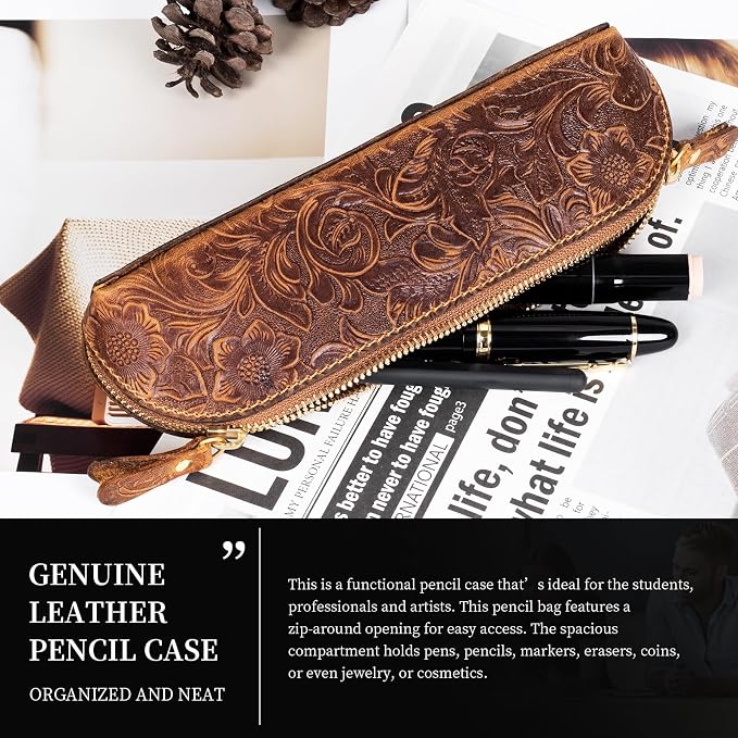 Gexmil Genuine Leather Pen Case, Full Grain Leather Pencil Holder, Hand-made - Image 6