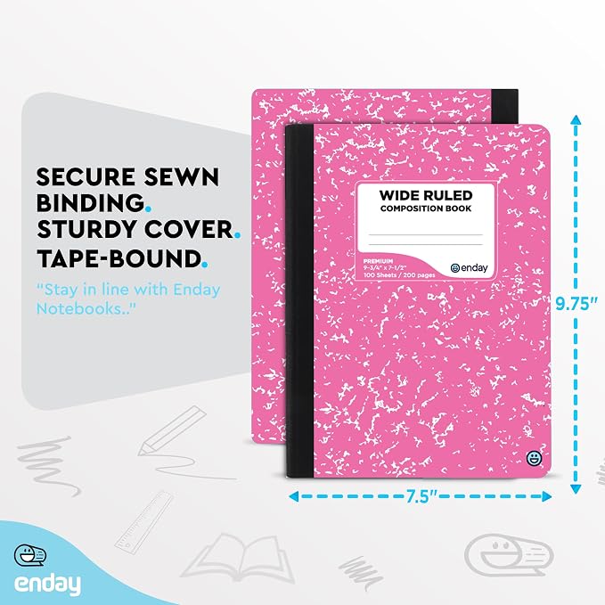 Emraw Composition Notebooks Wide Ruled Paper Bulk, Hard Cover Composition - Image 5