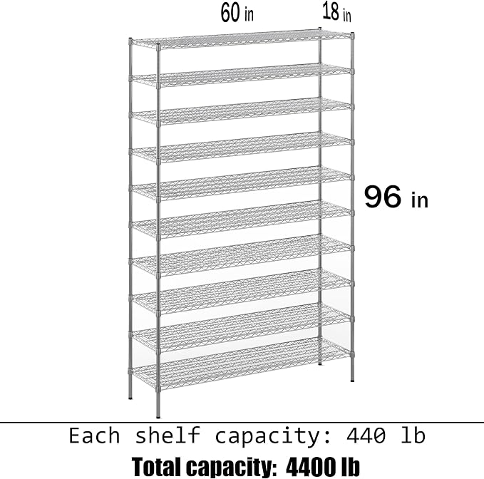 Regal Altair 18" Deep x 60" Wide x 96" Height Wire Shelving Kit | 10-Tier | NSF - Image 3