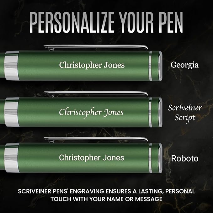 Scriveiner Personalized Luxury EDC Fountain Pen, Stunning Matt Green Pocket Pen - Image 2