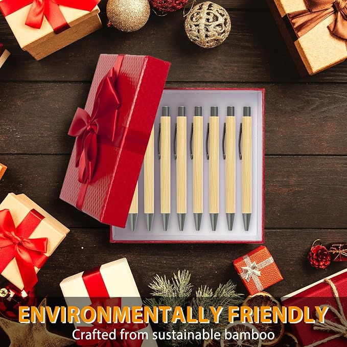 lyforx 200 Pack Bamboo Pens Bulk Wooden Bamboo Pens Engraving Wooden Ballpoint - Image 6