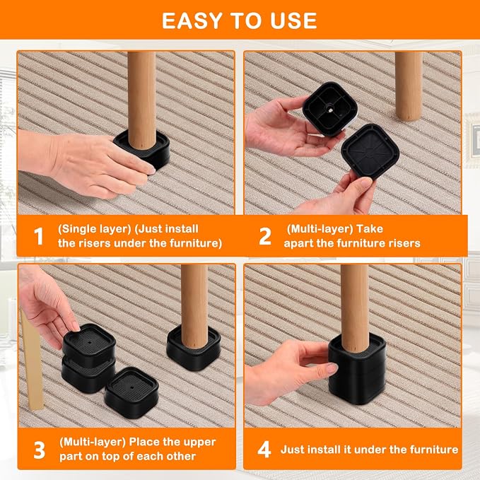 shouwuhho 12 Pack Furniture Risers Adjustable Bed Risers Heavy Duty Lifts - Image 7