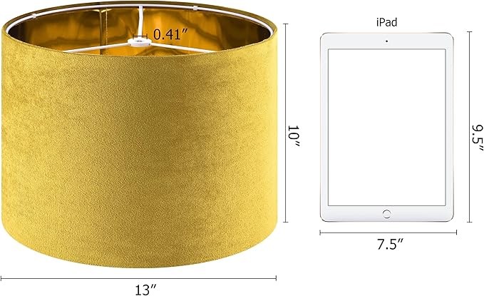 GO&SO Yellow Velvet Drum Lamp Shade Set of 2 Medium 13" Top x 13" Bottom x 10" - Image 2