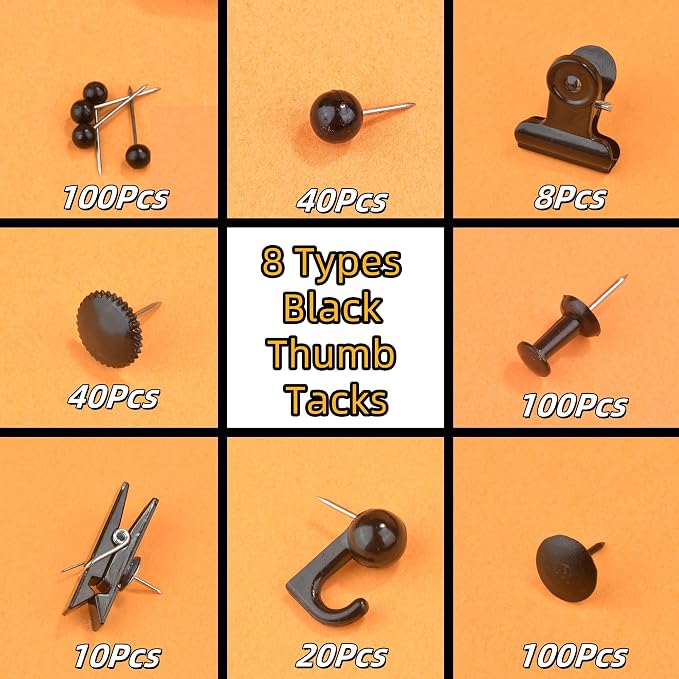 418 Pcs Push Pins Set, 8 Types Black Thumb Tacks - Image 3
