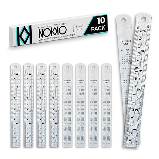 6 Inch Metal Ruler Bulk Set by NOKKO